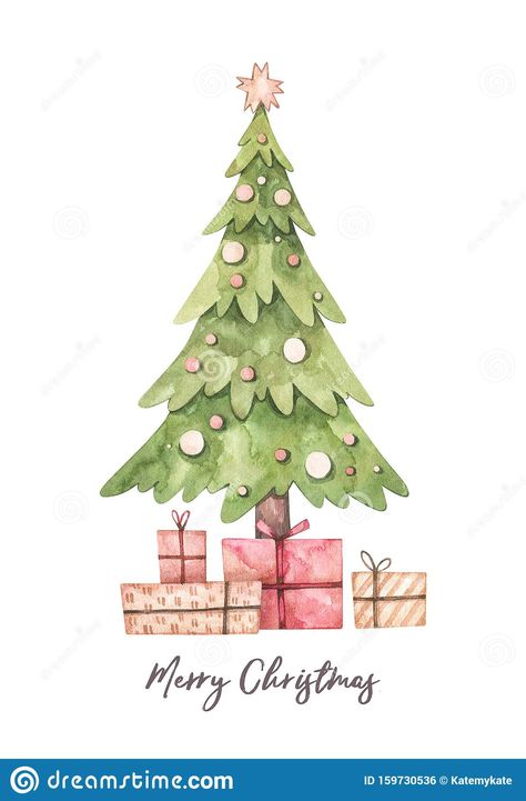 Christmas Illustration With Christmas Tree And Gift Boxes - Watercolor Illustration. Happy New Year. Winter Design Elements. Perf Stock Illustration - Illustration of frame, gift: 159730536 Christmas Tree Drawing, New Years Tree, Christmas Tree Clipart, Gift Drawing, Frame Gift, Cute Christmas Tree, With Christmas Tree, Design Websites, Winter Design