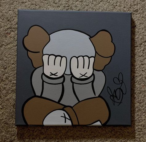 Easy Painting Ideas On Canvas Cartoon, Painting Kaws, Kaws Art Drawing, Easy Kaws Painting Ideas, Kaws Art Paintings, Cool Cartoon Paintings Easy, Easy Cartoon Paintings, Painting Kaws On Canvas, Kaw Paintings On Canvas