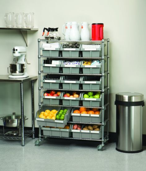 Commercial Kitchen Organization, Restaurant Kitchen Design, Organiser Cucina, Bin Rack, Commercial Kitchen Design, Bakery Kitchen, Kitchen Storage Shelves, Shelving Racks, Rack Storage