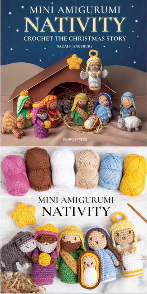 Mini Amigurumi Nativity: Crochet the Christmas story. Crochet your way to Christmas with 10 charming amigurumi figures from the story of the nativity, designed by popular designer Flo and Dot - Sarah-Jane Hicks. Christmas crochet ideas. Crochet Christmas decorations Crocheted Nativity Free Pattern, Crochet Nativity Scene, Crochet Nativity Set Free Pattern, Crochet Nativity Set, Amigurumi Nativity, Nativity Crochet, Christmas Crochet Ideas, Crochet Nativity, Character Crochet