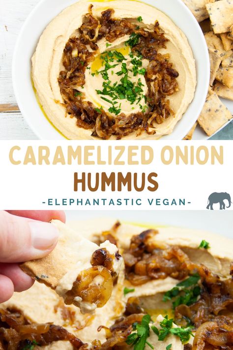 Onion Hummus, Gluten Free Hummus, Cold Finger Foods, Healthy Hummus, Caramelized Onion Dip, Homemade Dips, Carmelized Onions, Meat Free Recipes, Onion Dip