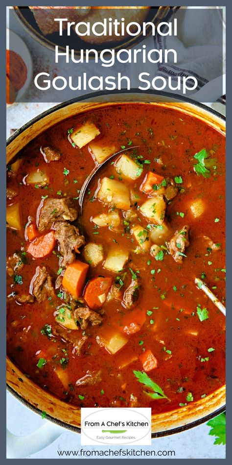 Hungarian Goulash Soup, Beef Goulash Soup, Goulash Soup, Hungarian Goulash, German Food Authentic, Goulash Recipe, Beef Goulash, Beef Soup Recipes, Goulash Recipes