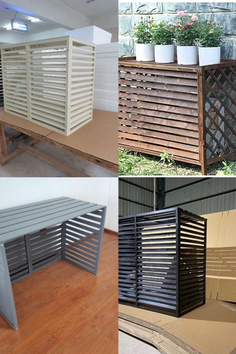 Outdoor Freezer Cover, Air Conditioner Screen, Air Conditioner Cover Outdoor, Air Conditioner Hide, Easy Garage Storage, Diy Privacy Fence, Sweden House, Air Conditioner Cover, Home Door Design