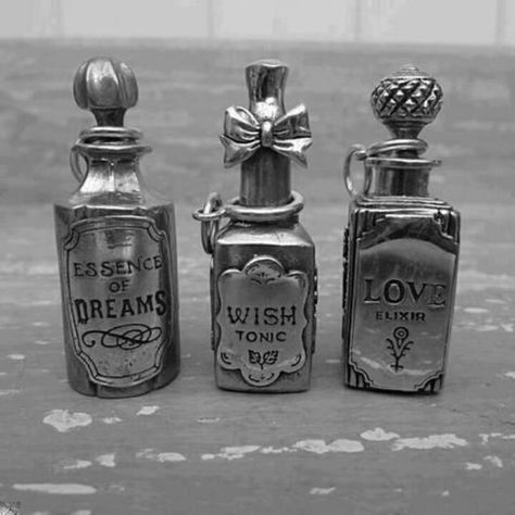 Essence of dreams, wish tonic, love elixir.  Cute spell bottle charms Bottle Upcycle, Art Altéré, Super Sculpey, Small Ideas, Bottle Ideas, Altered Bottles, Witchy Stuff, Potion Bottle, Soft Grunge