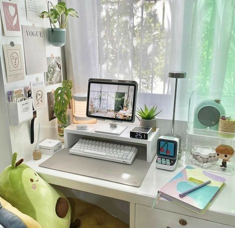 Cozy Desk Setup, Desk Organisation, Cozy Desk, Dream Desk, Study Desk Decor, Digital Planner Goodnotes, Monitor Riser, Desk Inspo, Desk Inspiration