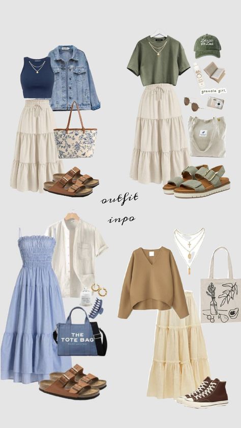 Modest Summer Fashion 2024, Cottagecore Inspo Outfits, Modest Outfits Inspiration, Cute Fall Modest Outfits, Cream Long Skirt Outfit, Modest Feminine Outfits Casual, Aesthetic Summer Outfits Modest, Cute Modest Outfits Aesthetic, Modest Fashion Outfits Summer Casual