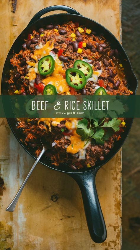 Ground Beef And Rice Skillet, Beef And Rice Skillet, Rice Skillet Meals, Ground Beef Rice, Ground Beef And Rice, Easy Skillet Meals, Rice Skillet, Beef Rice, Skillet Dishes