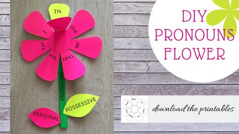 Colourlful resource for your students to easily  identify which pronouns are personal and which are possessives. They hold the flower, and try to recall the possessive for each personal pronoun.  Download the printables here and DIY: https://www.teacherspayteachers.com/Product/Personal-and-Possessive-Pronouns-DIY-flower-5054974 Posessive Pronouns, Personal And Possessive Pronouns, Possessive Pronouns Activities, Personal Pronouns Activities, Adjectives For Kids, Pronouns Esl, Pronoun Grammar, Teaching Pronouns, Subjective Pronouns