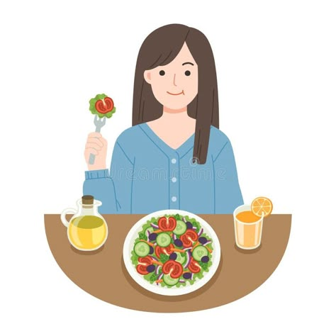 Young women eating salads. Diet food for life. Healthy foods with benefits. stock illustration Eat Healthy Illustration, Healthy Body Illustration, Women Eating, Concept Illustration, Food Concept, People Eating, Body Fitness, Diet Food, Food Illustrations