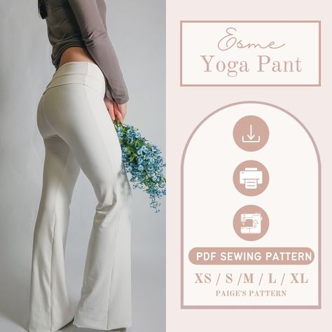 Low Rise Yoga Pants Pattern Digital PDF Sewing Pattern Flare Pants Pattern Leggings Pattern Fold Over Waist Beginner Sewing - Etsy Australia Yoga Pants Diy, Flare Pants Pattern, Yoga Pants Pattern, Beginner Sewing, Pants Sewing Pattern, Pattern Leggings, Sewing Design, Diy Sewing Clothes, Leggings Pattern