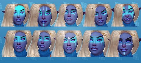 A Grounders and Norsemen warpaint recolor, original by @necroberrysims! I sent her an ask a while ago asking if I could recolor them, and she was lovely and said yes! I recolored all 10 warpaints in... Sims 4 Alien Tattoo Cc, Sims 4 Alien Makeup, Sims 4 Alien Hair, Sims 4 Alien Preset, Alien Eyes Sims 4 Cc, Viking Face Paint, Fantasy Play, Sims 4 Clutter, Sims 4 Cc Makeup