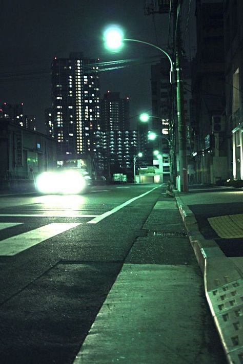 Green Lights Urban Night Photography Viridian Aesthetic, Matrix Core, Remus Sanders, Slytherin Green, Food Landscape, Street At Night, Neon Noir, Cityscape Photography, City Background