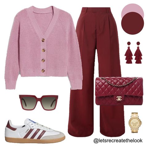 Burgundy Trouser Outfit Women, Wine Trousers Outfit, Maroon Trousers Outfit, Styling Maroon Pants, Gray And Burgundy Outfit, Wide Leg Burgundy Pants, Burgundy Color Combinations Outfits, Burgundy Pants Outfit Winter, Maroon Color Combinations Outfits