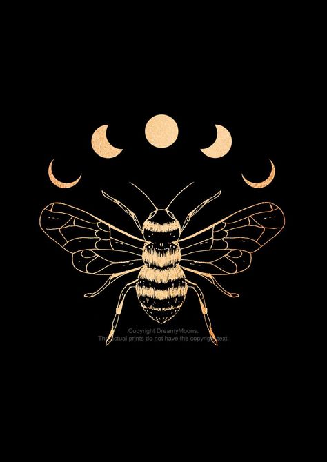 Dreamy Moons, Bee Illustration, Bee Tattoo, Desenho Tattoo, Bee Art, Living Things, Moon Art, 로고 디자인, The Universe