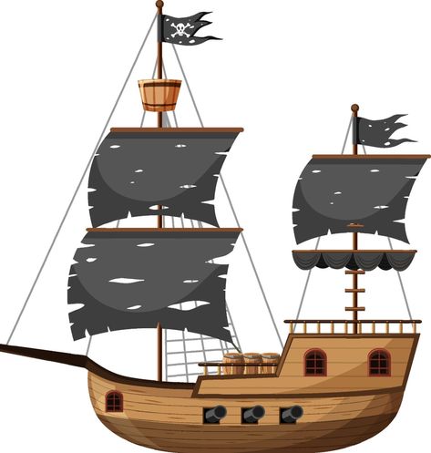 Pirate Ship in cartoon style isolated on white background Cartoon Pirate Ship, Inkscape Tutorials, The Pirate, Pirate Ship, Global Art, Cartoon Style, Sailing Ships, Cartoon Drawings, Cartoon Styles