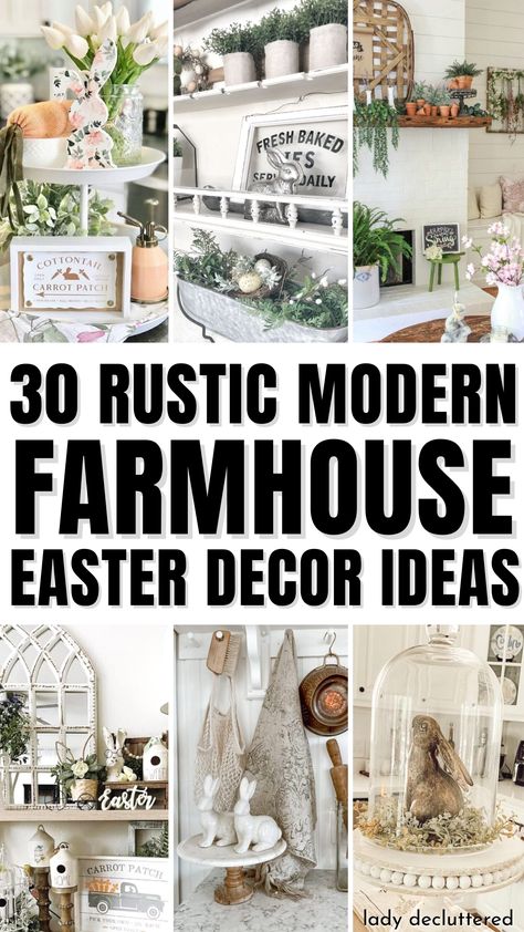 30 Rustic Modern Farmhouse Easter Decor Ideas Easter Cottage Decor, How To Decorate For Easter, Easter Kitchen Island Decor, Modern Farmhouse Easter Decor, Decorating For Easter And Spring, Farmhouse Easter Table Decor, Easter Farmhouse Decor Diy, Modern Farmhouse Spring Decor, Neutral Easter Decor Ideas