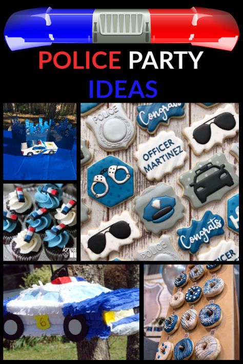 Police Birthday Party Food, Police Party Ideas Kids, Police Party Balloons, Police Party Ideas, Police Party Decorations, Police Decorations, Police Officer Party, Police Birthday Cakes, Police Themed Birthday Party