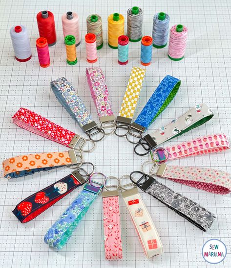 Easy Key Fobs Tutorial — Sew Mariana Key Fob Sewing Pattern Free, Quilted Key Fobs, Sewing Key Fob, Fabric Key Fob Diy, Sewing Keychain Ideas, Key Fob Sewing Pattern, Handmade Keychains Diy, Diy Key Fob, Key Fobs Diy