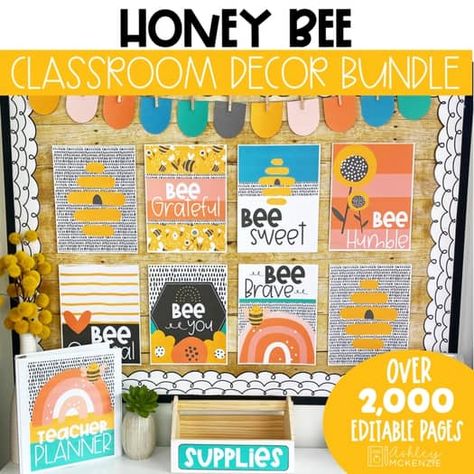 Classroom decor bundle | TPT Bee Classroom Decor, Ashley Mckenzie, Bee Themed Classroom, Clock Labels, Teacher Toolbox Labels, Bee Classroom, Meet The Teacher Template, Classroom Decor Bundle, Honey Bee Decor