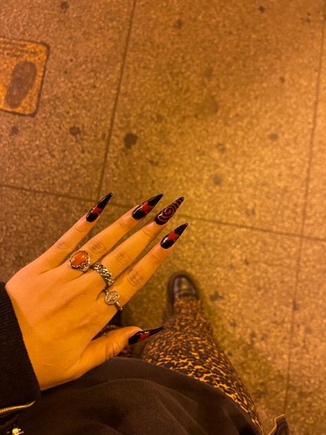 Nails, emo, and rocker girlfriend nails, acrylic nails Rockstars Girlfriend Nails, Rockstar Nails Aesthetic, Rockstar Nails Acrylic, Rock N Roll Nails, Rockstar Gf Nails, Rocker Nails, Supernatural Oc, Rockstar Nails, Rock Fest