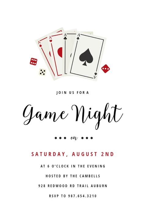 Playing Card Invitation, Game Night Party, 21 Party, Game Night Parties, Diwali Cards, Games Night, Poker Party, Ursula Andress, Greetings Island