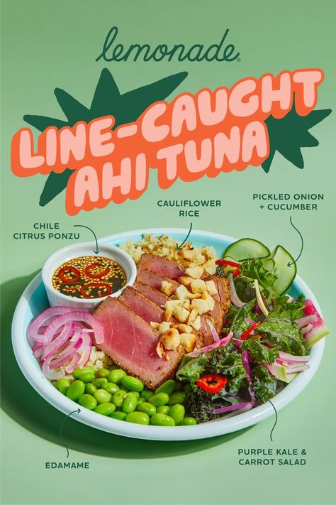 Our Line-Caught Ahi Tuna Bowl is as delicious as it is nutritious, packed with veggies and protein🤍🎣 Follow the link to order! Ahi Tuna Bowl, Tuna Bowl, Healthy Food Branding, Tuna Poke Bowl, Ahi Poke, Tuna Poke, Food Photoshoot, Ahi Tuna, Food Branding