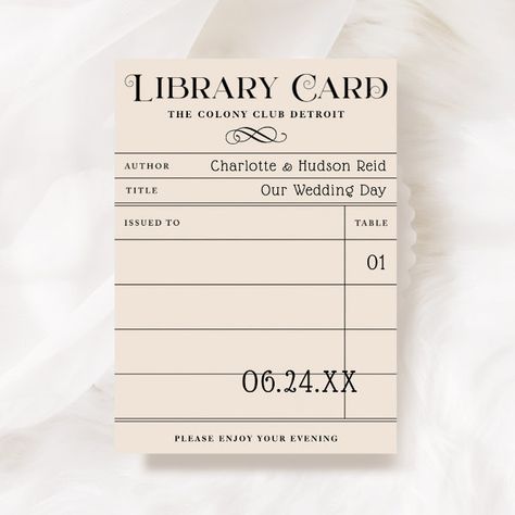 Vintage Library Book Card Wedding Escort Cards Unique Library, Book Themed Wedding, Literary Wedding, Card Catalog, Vintage Library, Card Sleeves, Card Book, Library Card, Product Display