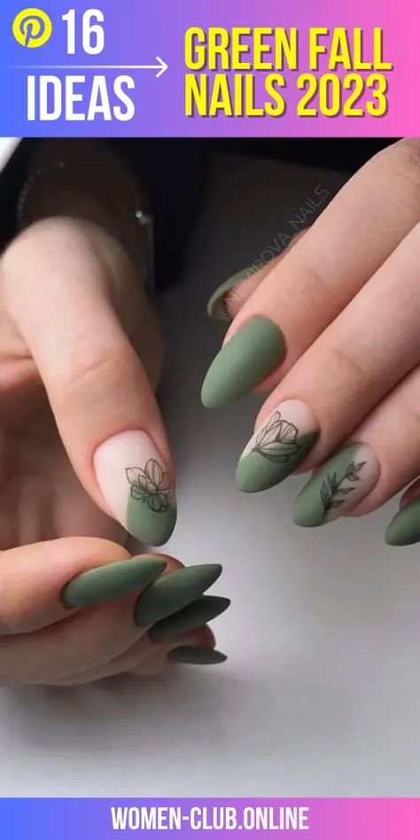 Green Fall Nail 2023 16 Ideas: Embrace Nature's Colors in Your Nail Art - women-club.online Spring Nails Dark Colors, Green Nails Spring 2024, Cute Simple Nails Green, Dark Academia Nails Aesthetic, Nail Green Design, Nature Themed Nails, Green Nail Designs Almond, Green Themed Nails, Dark Green Matte Nails