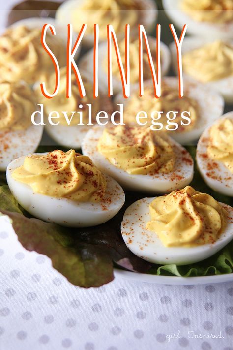 Skinny Deviled Eggs - this recipe eliminates the fattening mayo for delicious, guilt-free deviled eggs Healthy Deviled Eggs, Healthy Snack Ideas, Deviled Eggs Recipe, Yogurt Recipes, Ww Recipes, Deviled Eggs, Snack Ideas, Guilt Free, Egg Recipes