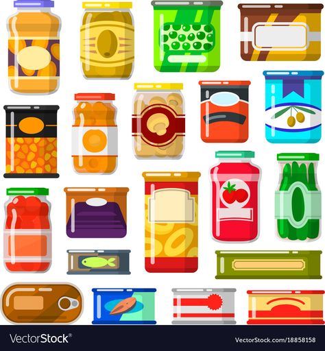 Canned goods set Royalty Free Vector Image - VectorStock Non Perishable Foods, Recipe Book Templates, Non Perishable, Houston Food, Food Donation, Canned Goods, Food Drive, Kitchen Cookbook, Food Clips