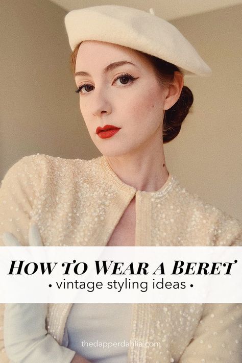 how to wear a beret hat, vintage styling ideas Beret Hairstyles Long Hair, How To Wear A Beret Hat, Beret Hairstyles, How To Style A Beret, Beret Hat Outfit, Beret Hair, How To Wear A Beret, Beret Outfit, Cute Beret