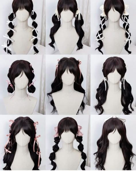 Bow for special occasions Gorgeous Bow hairstyle design ideas for beginners Long Pigtail Hairstyles, Kuromi Hairstyle, Kawaii Short Hairstyles, Valentines Hair Styles, Hair Styles Pigtails, Cute Hairstyles For School Long Hair, Cute Pigtail Hairstyles, Pigtail Styles, Bow Reference