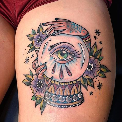 CHICAGO BASED TATTOO ARTIST - CASSANDRA KNOX Crystal Ball Tattoo, Circus Tattoo, Ball Tattoo, Tattoo Old School, Witch Tattoo, Theme Tattoo, 1 Tattoo, Piercing Tattoo, Rose Tattoos