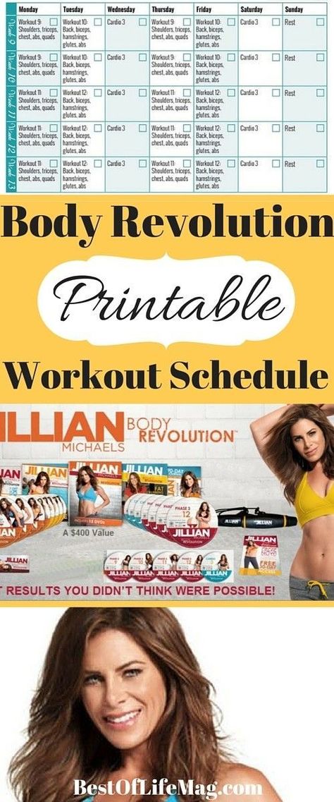 A workout schedule can keep you on track and increase your success rate for a program. This Body Revolution Printable Workout Schedule includes Phases 1-3 of Jillian Michael's proven workout. Jillian Michaels Body Revolution, Fitness Model Workout, Jillian Michaels Workout, Body Revolution, Sunday Workout, Printable Workout, Gym Workout Plan For Women, Shredded Body, Easy At Home Workouts