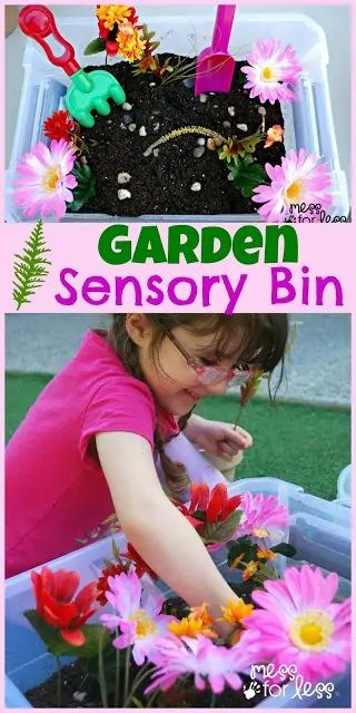 Create a garden sensory bin that kids will love. Perfect for Spring and so easy to put together. Garden Sensory Bin, Garden Sensory, Preschool Garden, Spring Preschool, Theme Nature, Fun Summer Activities, Sensory Table, Preschool Theme, Sensory Bin