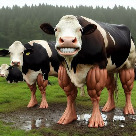 #cow #halfcow #halfman #cowman #cowboy #cowwithhumanfeet Cow Hybrid, Exaggerated Art, Human Cow, Big Cow, Fat Cow, Fish Fin, Human Legs, Zelda Funny, Core Core