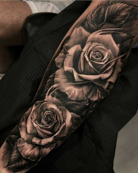 Rose Tattoo Forearm, Rose Tattoo Sleeve, Rose Sleeve, Model Tattoo, Rose Tattoos For Men, Men Tattoos Arm Sleeve, Arm Sleeve Tattoos, Hand Tattoos For Guys, Best Sleeve Tattoos