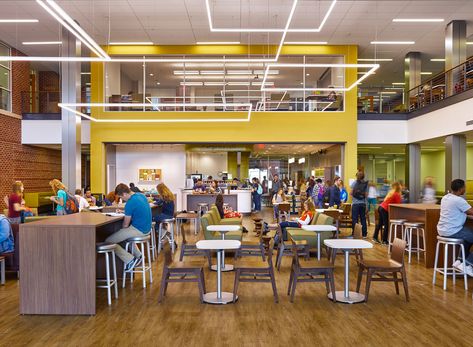 Liberty University Montview Student Union + Dining Student Union Design, Student Lounge Ideas, Office Lounge Design, High School Cafeteria, College Dining Hall, University Cafeteria, University Interior, University Accommodation, Education Design Interior