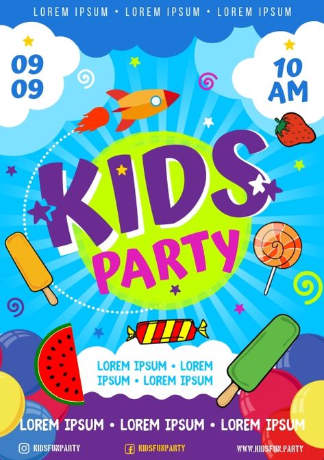 KIDS PARTY POSTER Kids Event Poster, Stem Posters, Kids Festival, Canva Hacks, Play Poster, Typo Poster, Event Posters, Poster Template Design, Club Poster