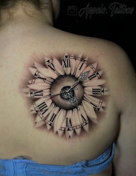 Flower clock tattoo designs Cool Shoulder Tattoos For Women Ideas, 4 Sunflower Tattoo, Mens Sunflower Tattoo For Men, Clock Sleeve Tattoo For Women, Tattoos Of Sunflowers, Watching Over Me Tattoo, Sunflower And Clock Tattoo, Time Clock Tattoos For Women, Sunflower Sleeve Tattoos For Women