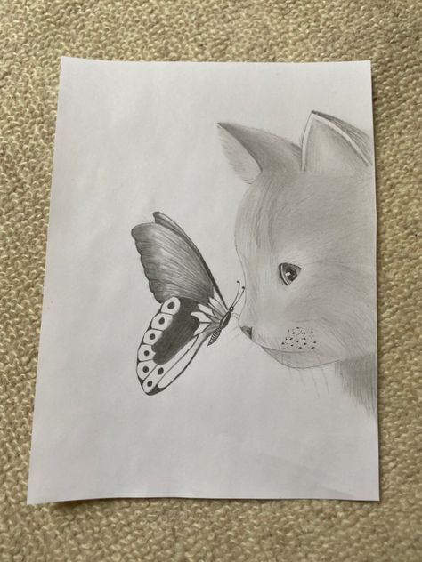 Cat And Butterfly Drawing, Fly Drawing, Art Time, Easy Doodles, Doodles Drawings, Drawing Cats, Butterfly Drawing, Easy Doodles Drawings, Art Lessons Elementary