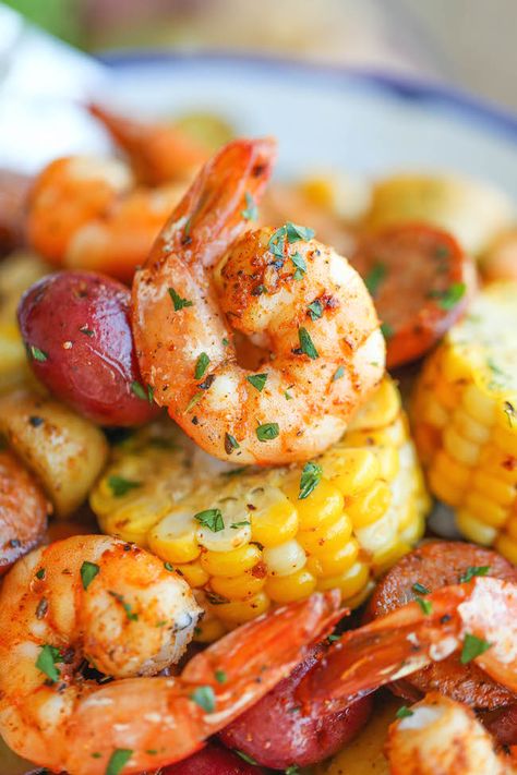 Shrimp Boil Foil Packets Shrimp Boil Foil Packets, Corn And Potatoes, Foil Meals, Shrimp Boil Foil, Foil Dinners, Shrimp Sausage, Healthy Budget, Foil Packet Meals, Foil Packet