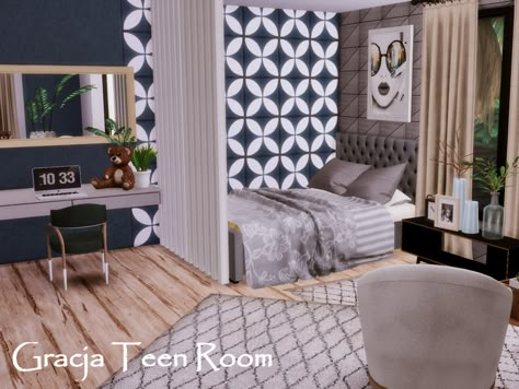 Sims 4 Bedrooms, Modern Teen Room, Sims4 Build, Living Room Sims 4, Sims 4 Cc Furniture Living Rooms, Sims Furniture, Sims Inspiration, Sims Packs, Sims 4 Bedroom