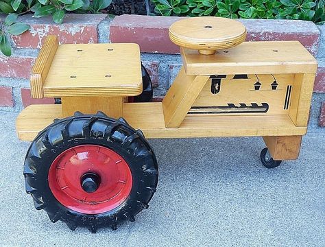 Playskool wooden ride-on tractor Wooden Vehicles, Wooden Tractor, Toddler Projects, Tractors For Kids, Wooden Toys Design, Wood Projects For Kids, Wooden Wagon, Toddler Table, Wooden Toys Plans