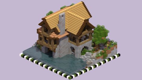 Minecraft Riverside, Riverside Cabin, Boat Garage, Minecraft Map, Medieval Houses, Spruce Tree, Minecraft Builds, Small Cottage, Texture Packs