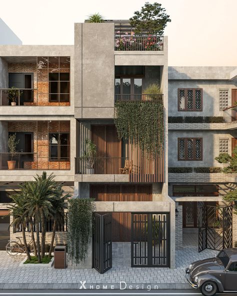 T-House :: Behance Small Apartment Elevation, Facade Architecture Design Buildings, Exterior Elevation Design Modern, Residential Building Elevation Design, Small Apartment Exterior, Rowhouse Exterior, Apartment Exterior Design Modern, Apartment Design Exterior, Apartment Facade Design