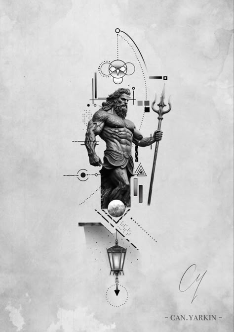 Perspective Tattoos, Sculpture Tattoo, Geometric Line Tattoo, Atlas Tattoo, Camera Tattoos, Poseidon Tattoo, Zeus Tattoo, Tattoo Design Tattoo, Simple Tattoos For Guys