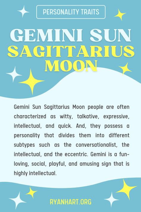 Gemini Sun Sagittarius Moon, Moon Personality, Sun Sagittarius, Gemini Stuff, Sun In Gemini, Gemini Sun, Gemini Moon, Caring Person, Sagittarius Moon