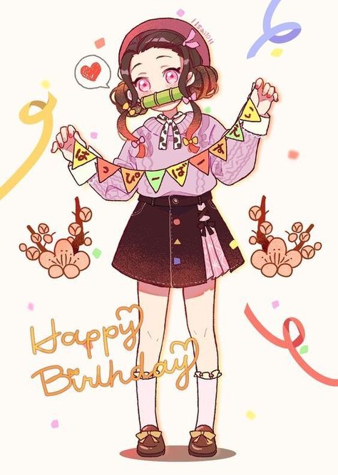 Please Do Not Repost This Pin Without My Permission Anime Happy Birthday, Happy Birthday Drawings, 2560x1440 Wallpaper, Happy Birthday Art, Images Kawaii, Nezuko Kamado, Manga Anime One Piece, Dessin Adorable, Happy B Day