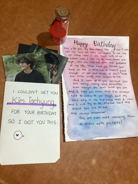 Kim taehyung bts happy birthday love Birthday Wish Letter For Best Friend, Letter For Bestie Birthday, Bestie Bday Card, Handmade Birthday Cards For Bestie, Bestie Birthday Card Ideas, Aesthetic Birthday Cards Handmade For Best Friend, Birthday Card Ideas For Bestie, Birthday Cards For Bestie, Birthday Card For Bff